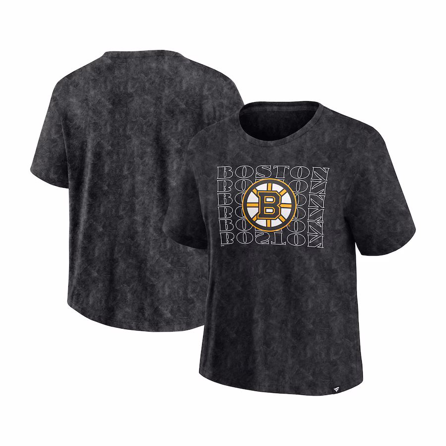 Women's Boston Bruins Fanatics Black Faded Wash T-Shirt - ujerseystore