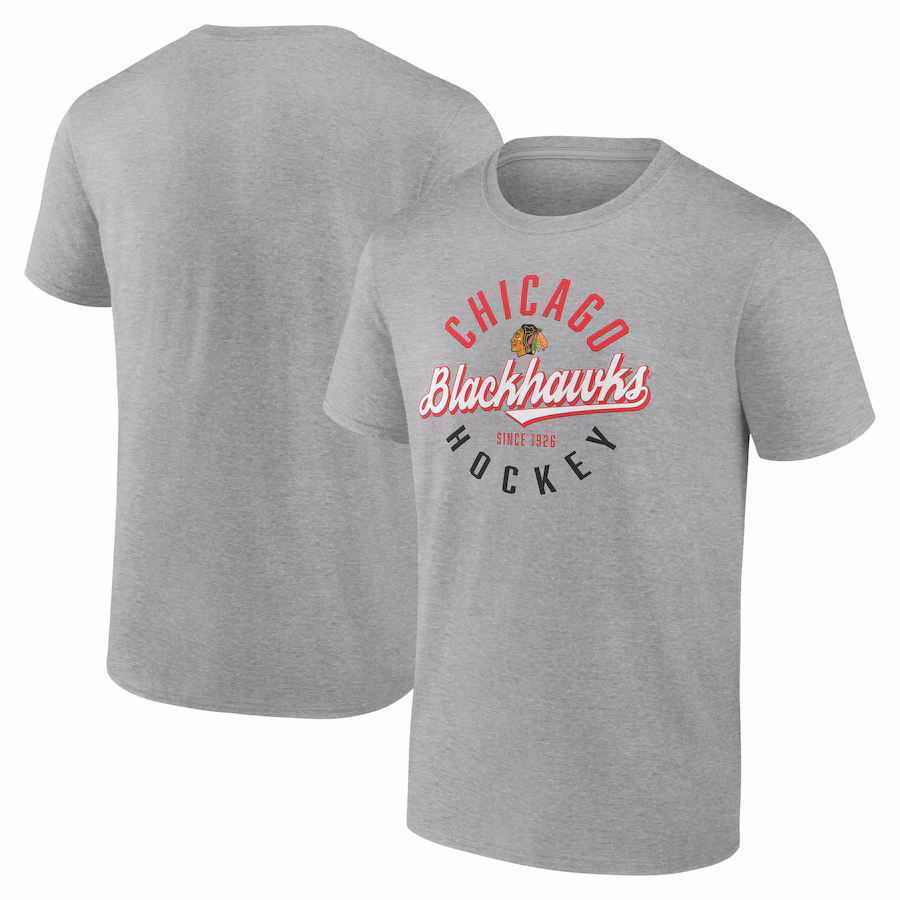 Men's Chicago Blackhawks Fanatics Gray Emblem T-Shirt - ujerseystore