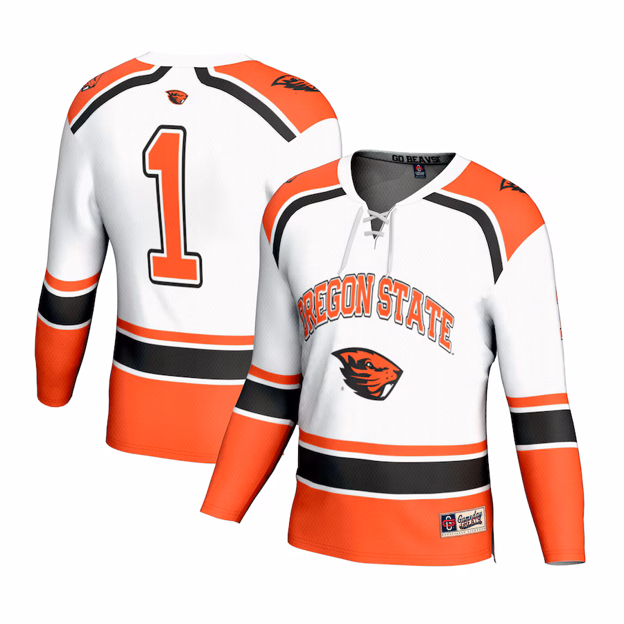 Youth GameDay Greats #1 White Oregon State Beavers Lightweight Hockey Fashion Jersey - ujerseystore