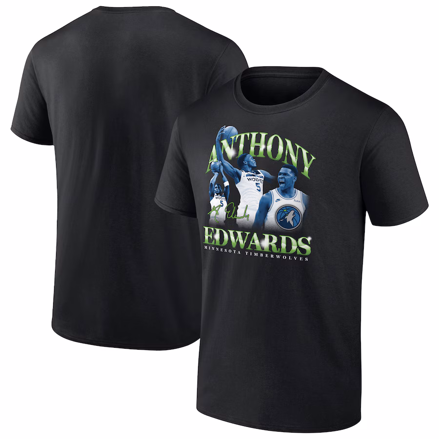 Men's Minnesota Timberwolves Anthony Edwards Black Retro '90s T-Shirt - ujerseystore