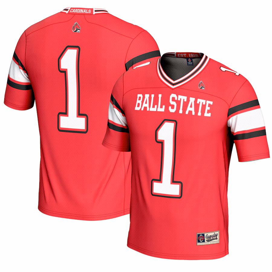Men's GameDay Greats #1 Cardinal Ball State Cardinals Endzone Football Jersey - ujerseystore