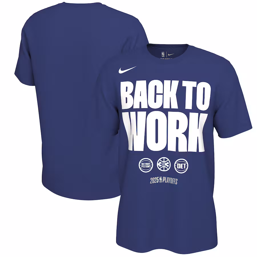 Unisex Detroit Pistons Nike Blue 2025 NBA Playoffs On-Court Mantra T-Shirt - ujerseystore