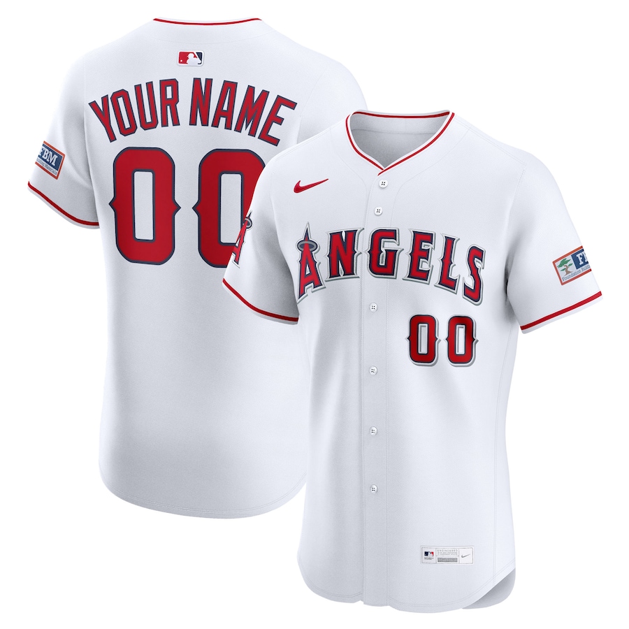 Men's Los Angeles Angels Nike White Home Elite Sponsor Patch Custom Jersey - ujerseystore