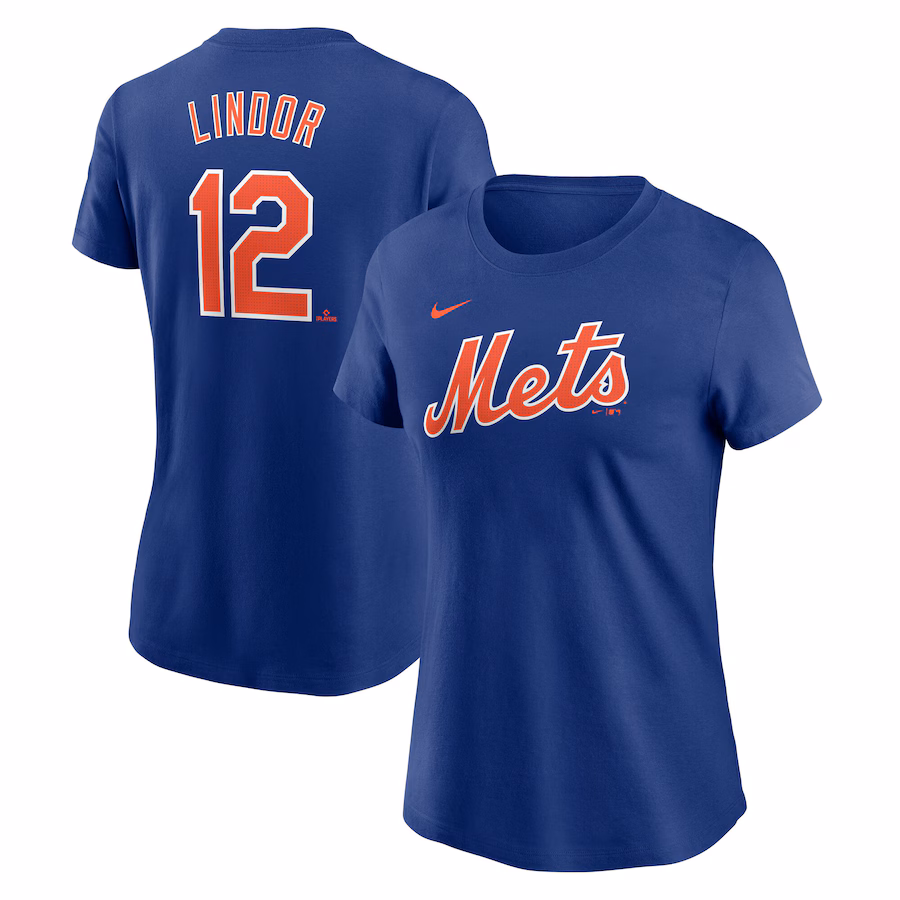 Women's New York Mets Francisco Lindor Nike Royal Fuse Name & Number T-Shirt - ujerseystore