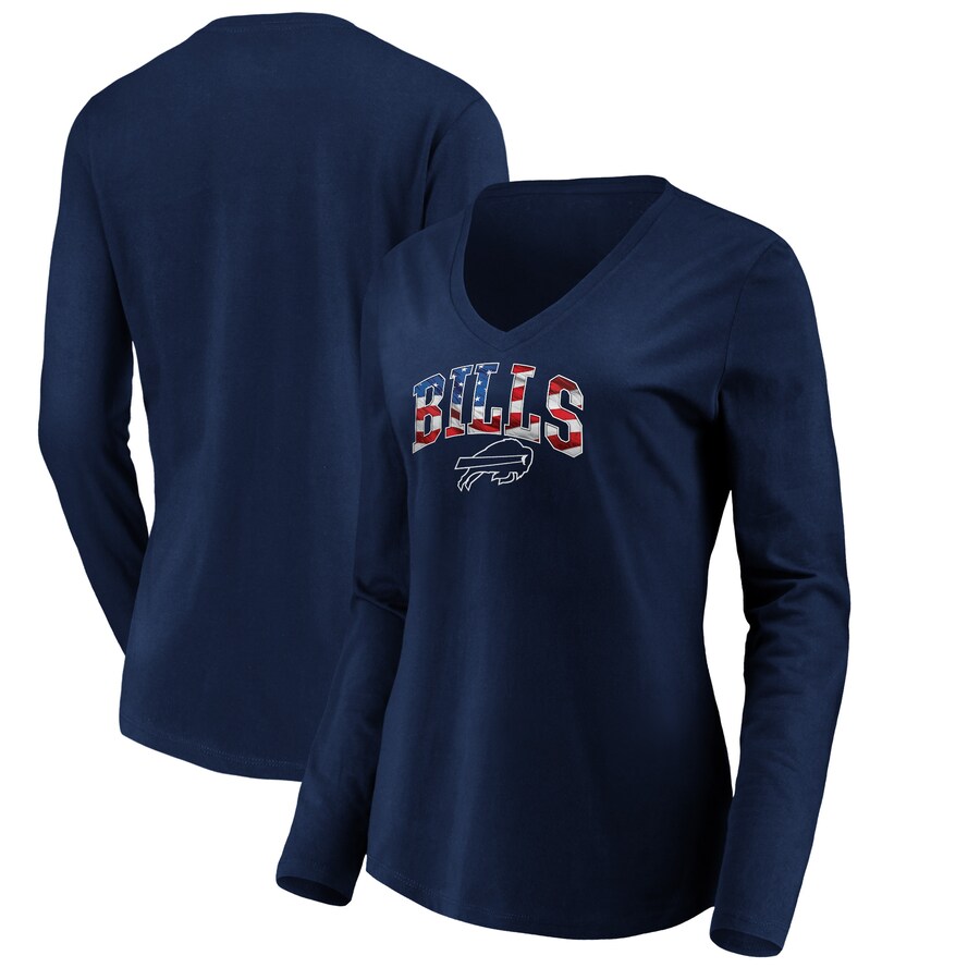 Women's Buffalo Bills Navy Banner Wave V-Neck Long Sleeve T-Shirt - ujerseystore
