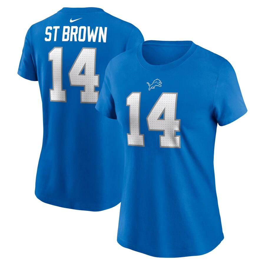 Women's Detroit Lions Amon-Ra St. Brown Nike Blue Player Name & Number T-Shirt - ujerseystore