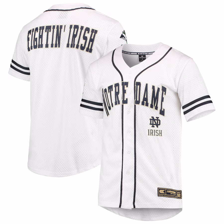 Notre Dame Fighting Irish Colosseum Free Spirited Mesh Button-Up Baseball Jersey - White - ujerseystore