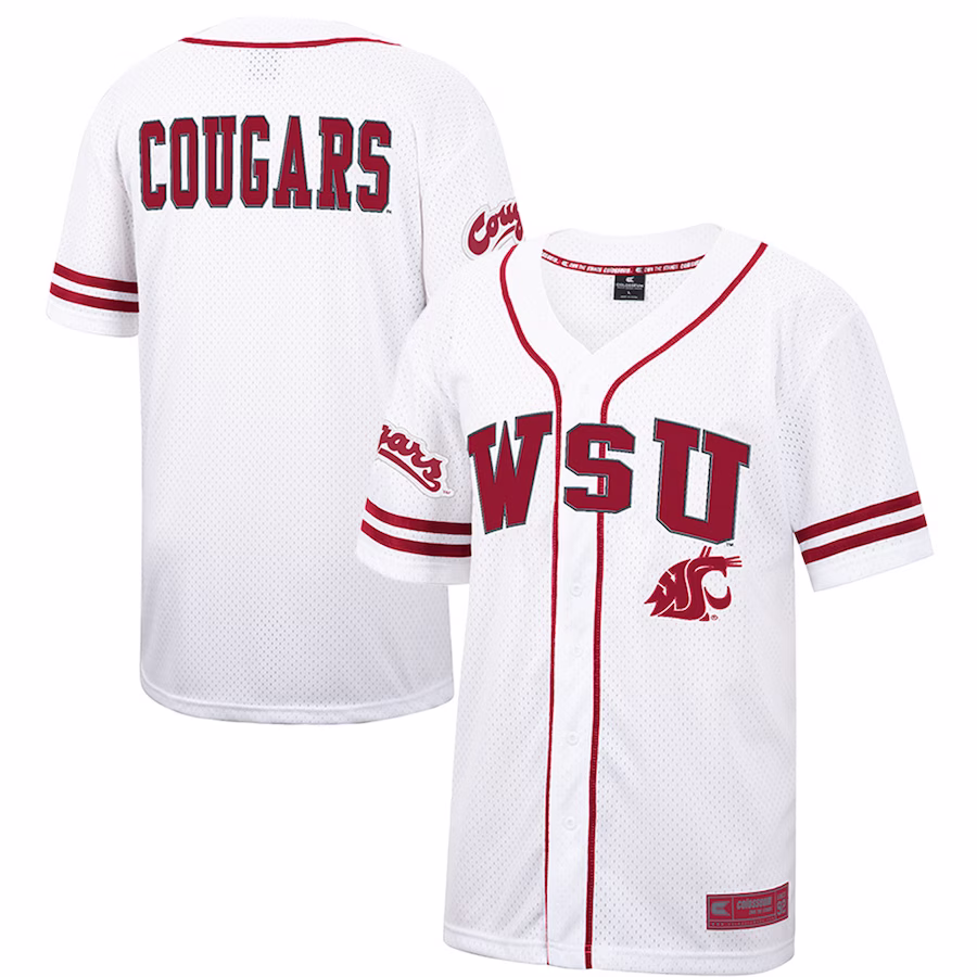 Washington State Cougars Colosseum Free Spirited Mesh Button-Up Baseball Jersey - White - ujerseystore