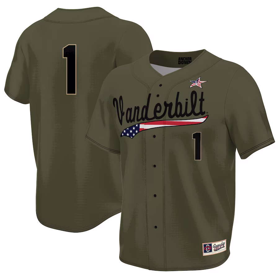 Vanderbilt Commodores GameDay Greats Military Appreciation Lightweight Baseball Jersey - Olive - ujerseystore