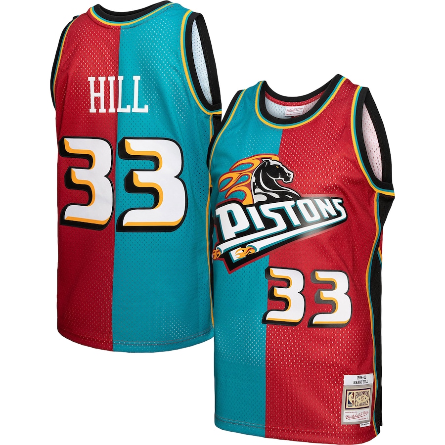 Men's Detroit Pistons Grant Hill Mitchell & Ness Teal/Red Hardwood Classics 1999/00 Split Swingman Jersey - ujerseystore