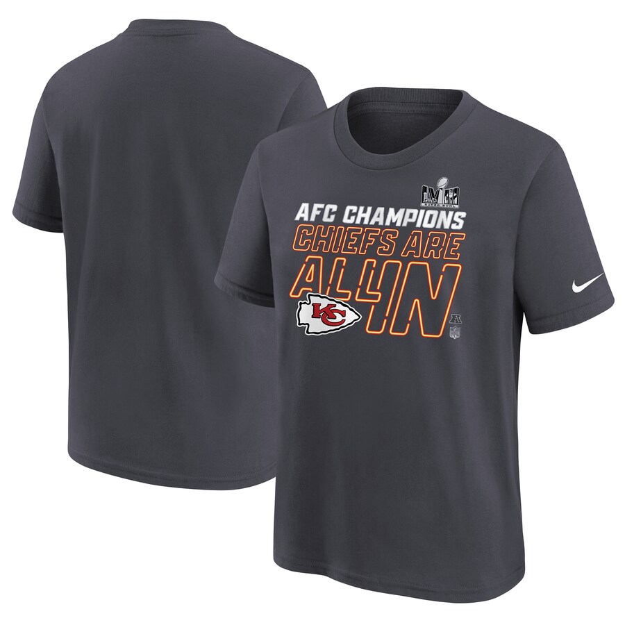 Youth Kansas City Chiefs  Nike Anthracite 2023 AFC Champions Locker Room Trophy Collection T-Shirt - ujerseystore
