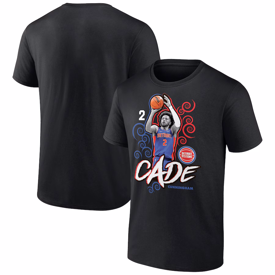 Men's Detroit Pistons Cade Cunningham Black Competitor T-Shirt - ujerseystore