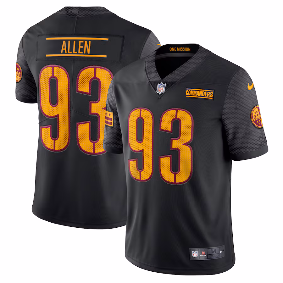 Men's Washington Commanders Jonathan Allen Nike Black Alternate Vapor Limited Jersey - ujerseystore