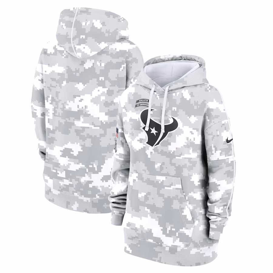 Women's Houston Texans Nike Arctic Camo 2024 Salute To Service Club Fleece Pullover Hoodie - ujerseystore