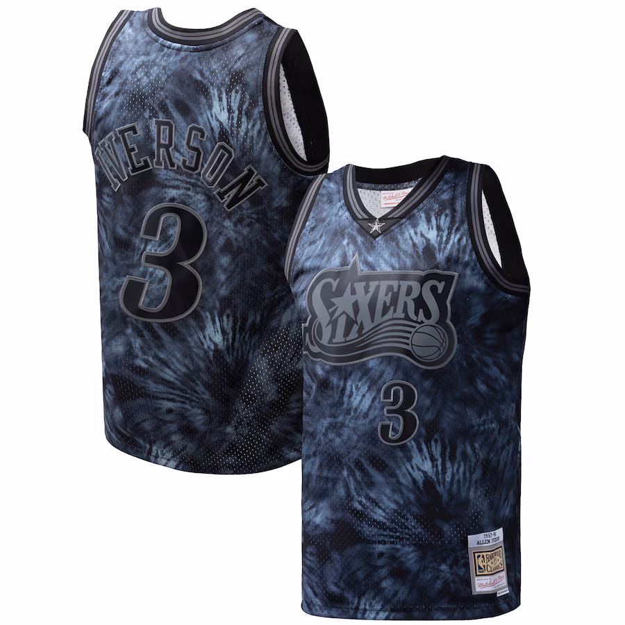 Men's Philadelphia 76ers Allen Iverson Mitchell & Ness Black Hardwood Classics 1997/98 Tie-Dye Swingman Jersey - ujerseystore
