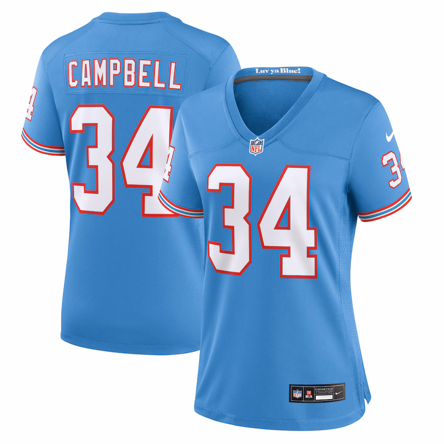 Women's Tennessee Titans Earl Campbell Nike Light Blue Oilers Throwback Retired Player Game Jersey - ujerseystore