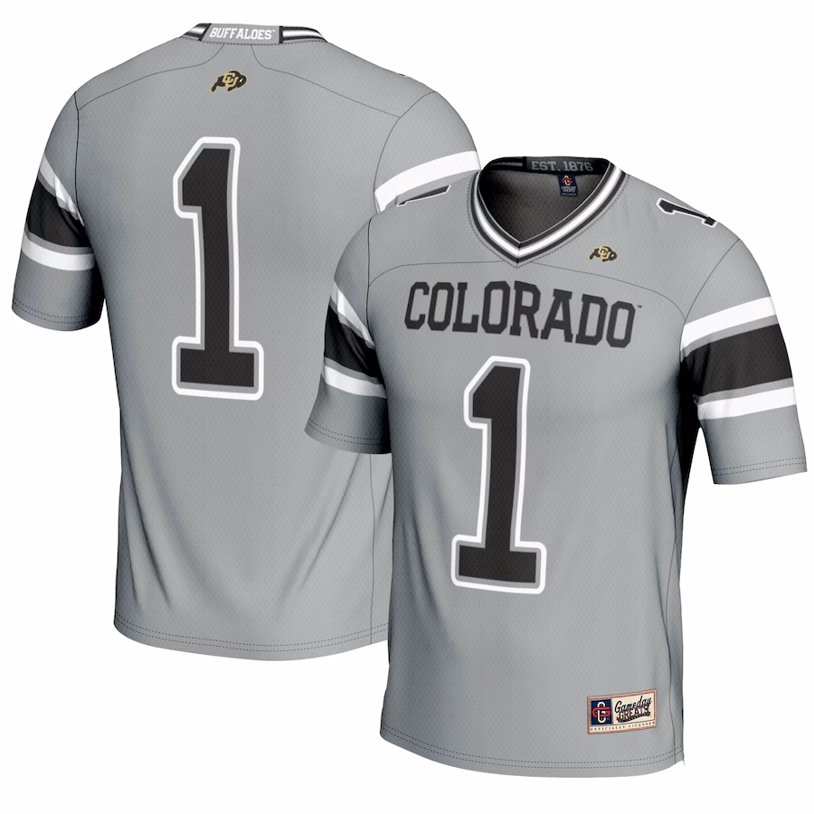 Men's GameDay Greats #1 Gray Colorado Buffaloes Endzone Football Jersey - ujerseystore