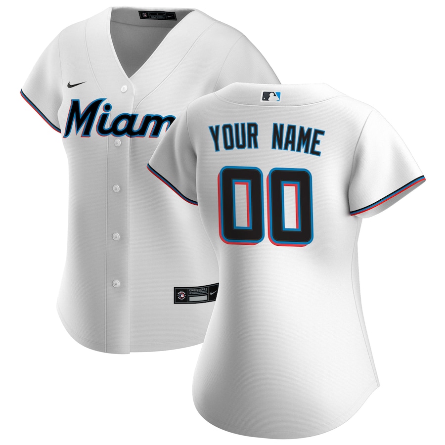 Women's Miami Marlins Nike White Home Replica Custom Jersey - ujerseystore
