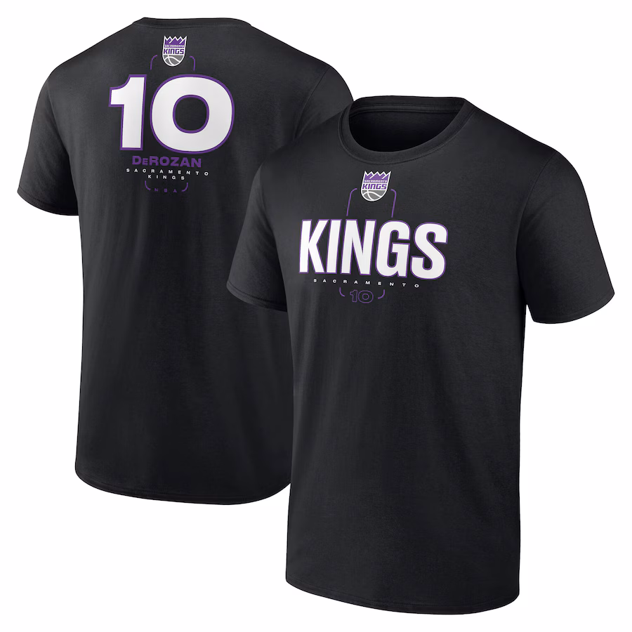 Men's Sacramento Kings DeMar DeRozan Black  Behind The Back Name & Number T-Shirt - ujerseystore