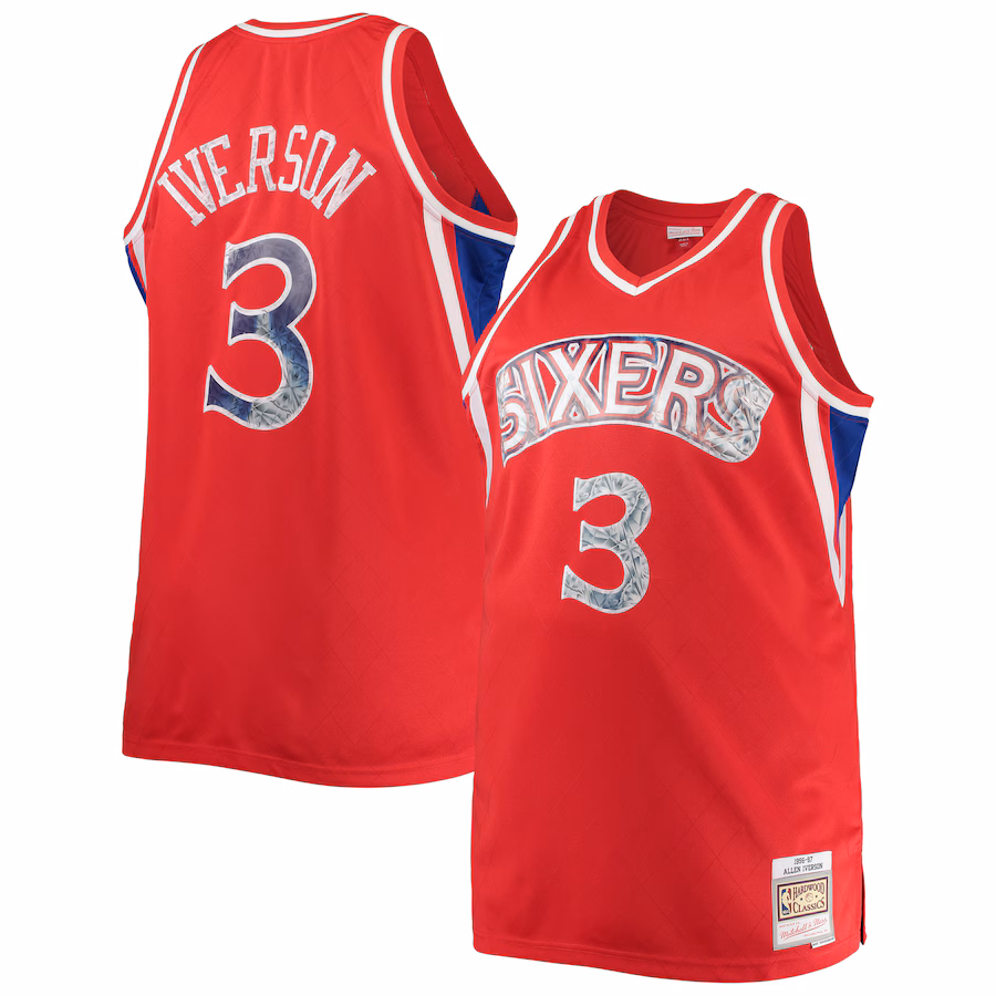 Men's Philadelphia 76ers Allen Iverson Mitchell & Ness Red Big & Tall 1996/97 NBA 75th Anniversary Diamond Swingman Jersey - ujerseystore