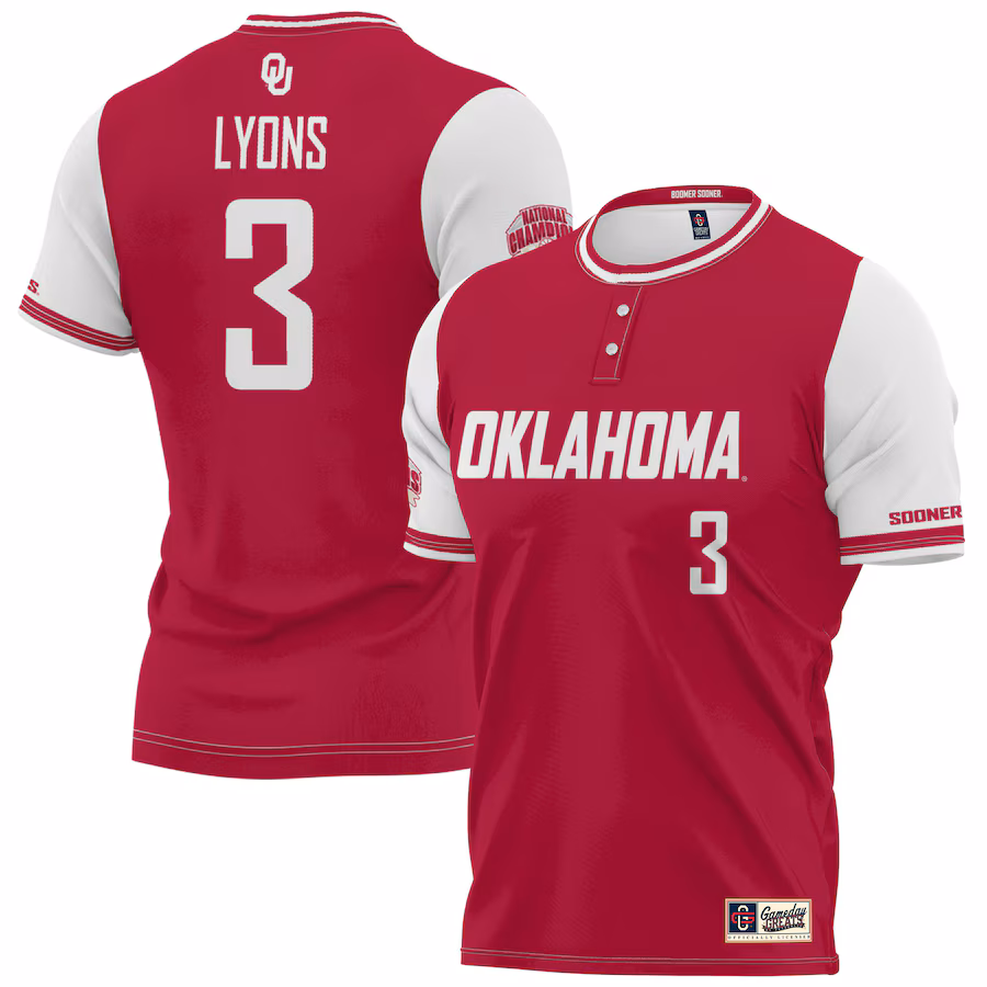 Grace Lyons Oklahoma Sooners GameDay Greats Unisex 2023 NCAA Softball Women's College World Series Champions NIL Lightweight Replica Player Jersey - Crimson - ujerseystore