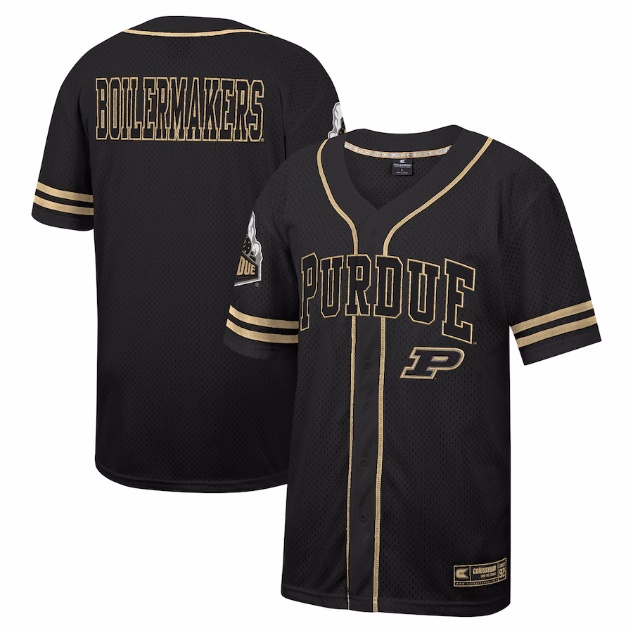 Purdue Boilermakers Colosseum Free Spirited Mesh Button-Up Baseball Jersey - Black - ujerseystore