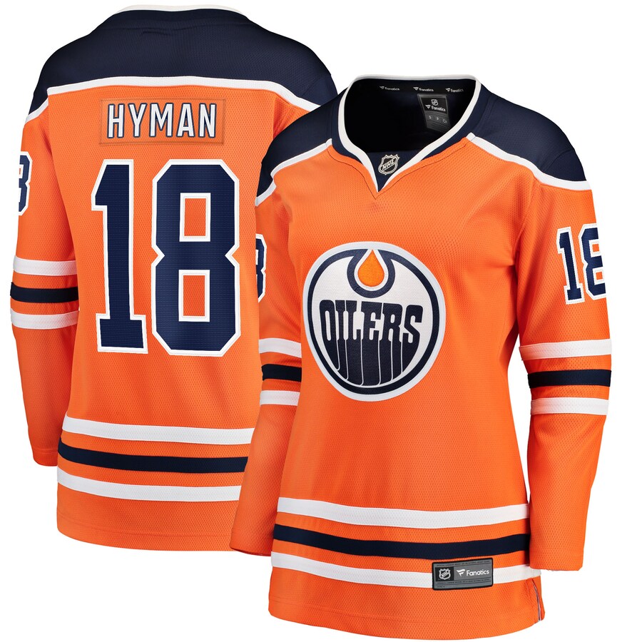 Women's Edmonton Oilers Zach Hyman Fanatics Branded Orange Breakaway Player Jersey - ujerseystore