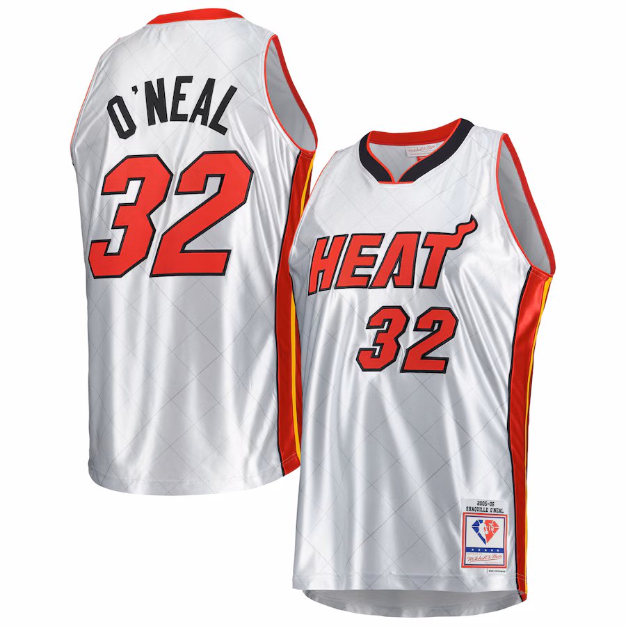 Men's Miami Heat Shaquille O'Neal Mitchell & Ness Platinum 2005/06 Hardwood Classics 75th Anniversary Swingman Jersey - ujerseystore