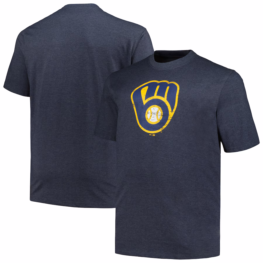 Men's Milwaukee Brewers Profile Heather Navy Big & Tall Weathered Logo T-Shirt - ujerseystore