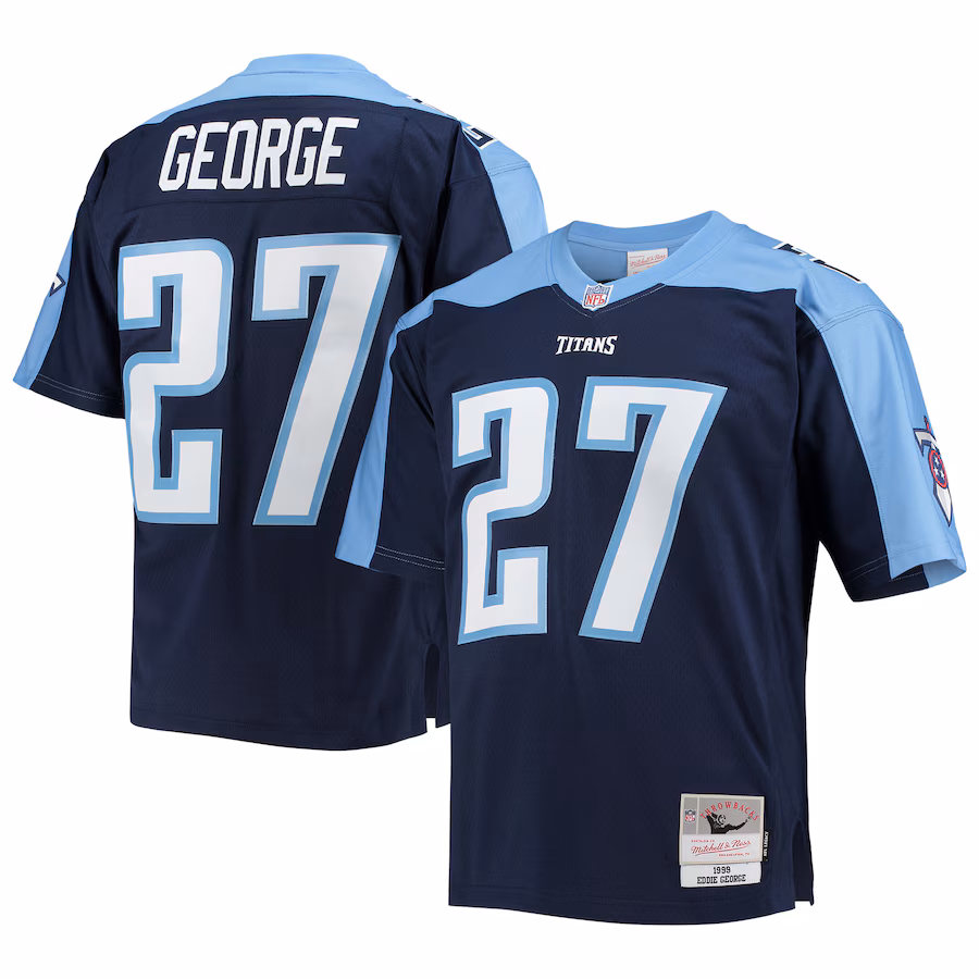 Men's Tennessee Titans Eddie George Mitchell & Ness Navy Big & Tall 1999 Retired Player Replica Jersey - ujerseystore