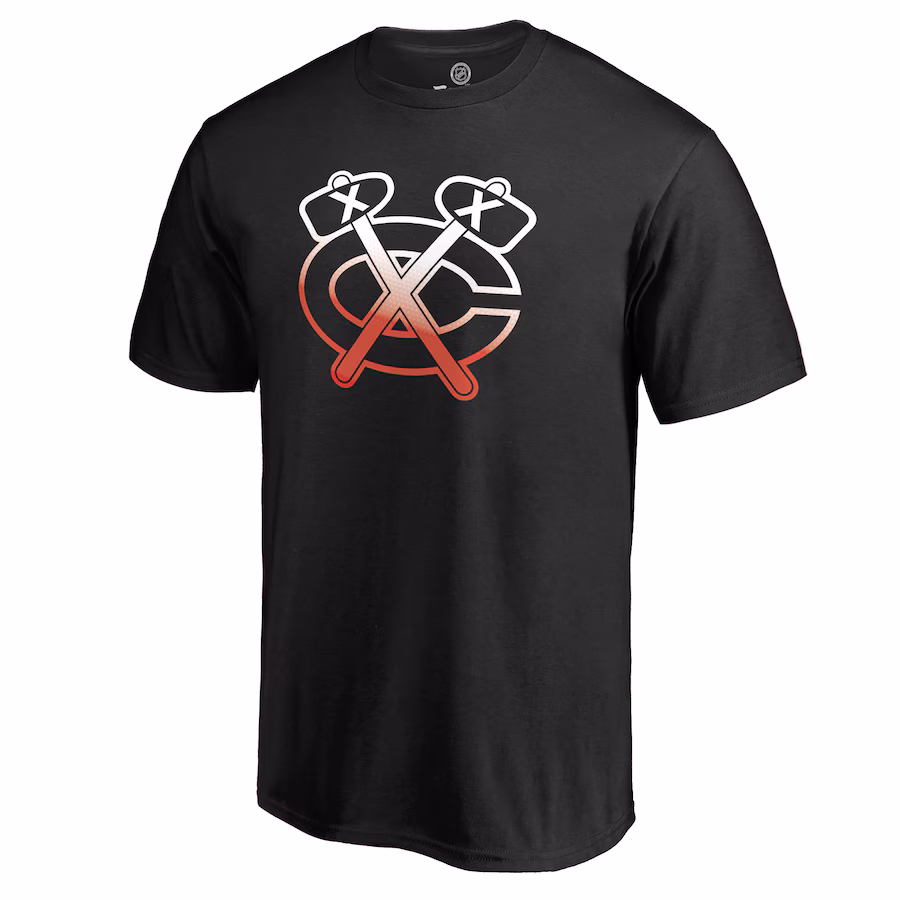 Men's Chicago Blackhawks Black Gradient Logo T-Shirt - ujerseystore