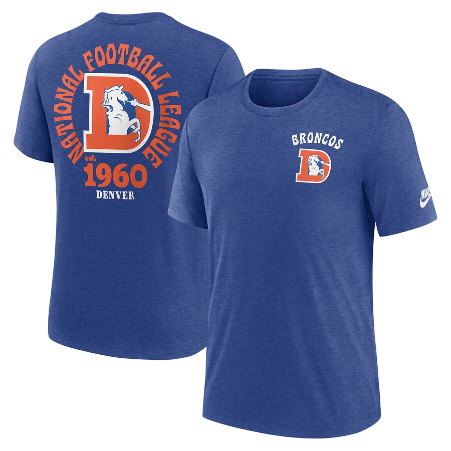 Men's Denver Broncos Nike Heather Blue Rewind Team Excite 2-Hit Tri-Blend T-Shirt - ujerseystore