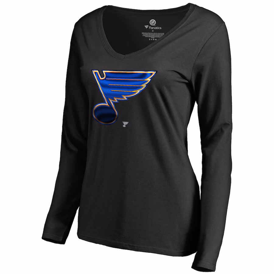 Women's St. Louis Blues Black Midnight Mascot Long Sleeve V-Neck T-Shirt - ujerseystore