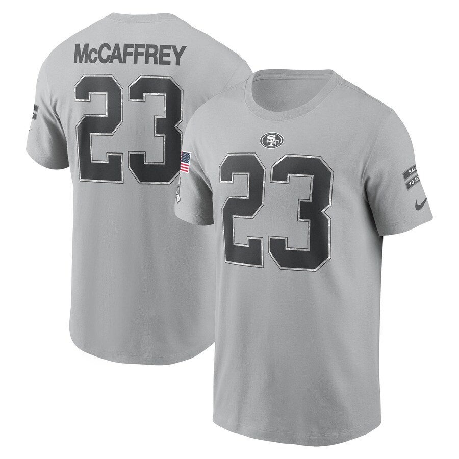 Men's San Francisco 49ers Christian McCaffrey Nike Gray 2024 Salute To Service Name & Number T-Shirt - ujerseystore