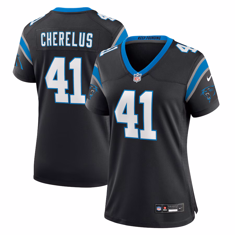 Women's Carolina Panthers Claudin Cherelus Nike  Black Team Game Jersey - ujerseystore