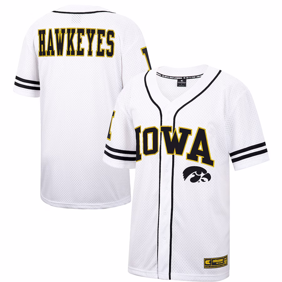 Iowa Hawkeyes Colosseum Free Spirited Mesh Button-Up Baseball Jersey - White - ujerseystore