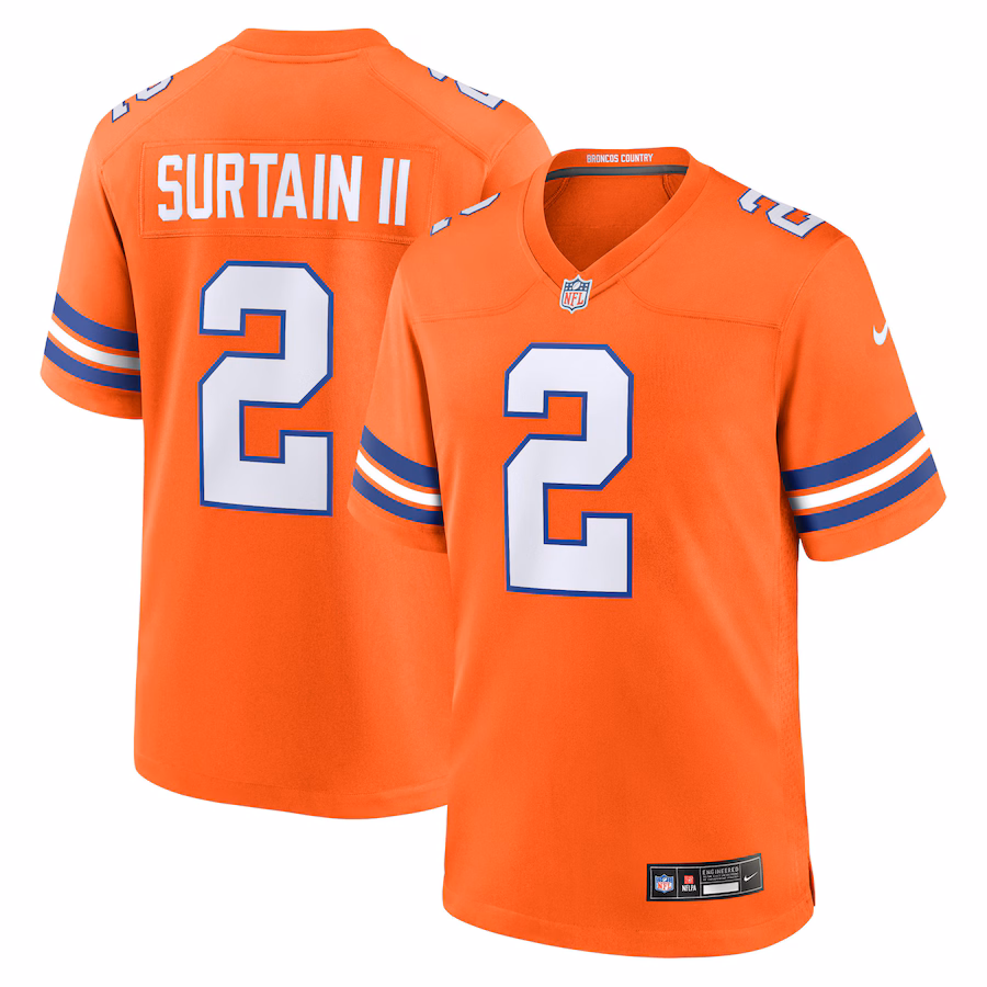 Men's Denver Broncos Patrick Surtain II Nike Orange Mile High Collection 1977 Throwback Player Game Jersey - ujerseystore