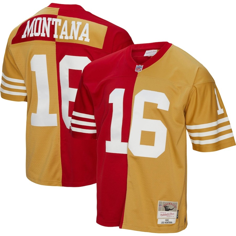 Men's San Francisco 49ers Joe Montana Mitchell & Ness Scarlet/Gold 1990 Split Legacy Replica Jersey - ujerseystore