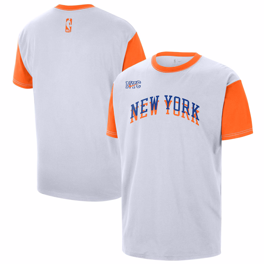 Men's New York Knicks Nike White 2024/25 City Edition Courtside Color Block T-Shirt - ujerseystore