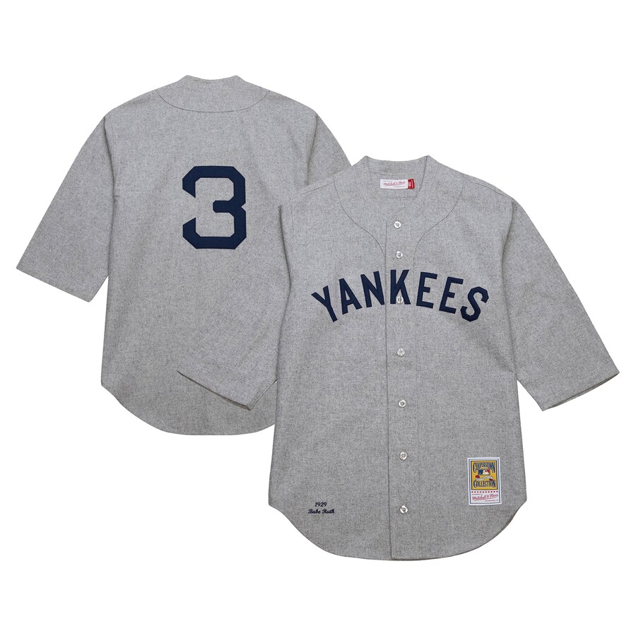 Men's New York Yankees Babe Ruth Mitchell & Ness Gray Cooperstown Collection 1929 Authentic Jersey - ujerseystore