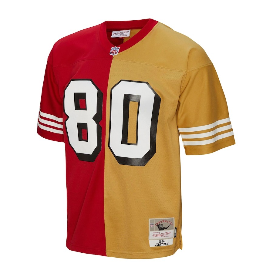 Men's San Francisco 49ers Jerry Rice Mitchell & Ness Scarlet/Gold 1994 Split Legacy Replica Jersey - ujerseystore
