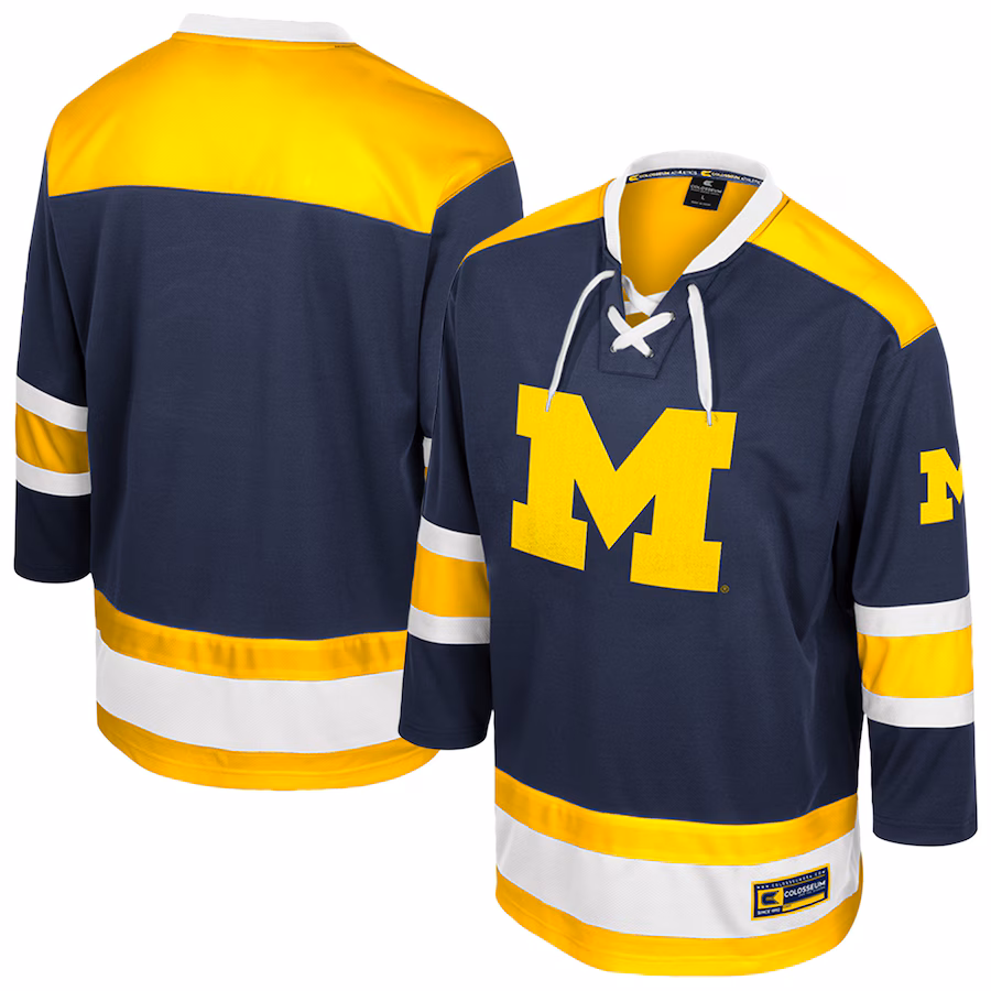Men's Colosseum  Navy Michigan Wolverines Athletic Machine Fashion Hockey Jersey - ujerseystore