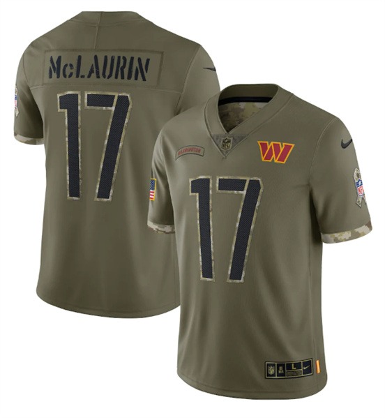 Men's Washington Commanders #17 Terry McLaurin 2022 Olive Salute To Service Limited Stitched Jersey - ujerseystore