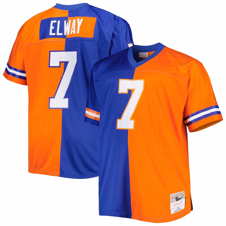 Men's Denver Broncos John Elway Mitchell & Ness Royal/Orange Big & Tall Split Legacy Retired Player Replica Jersey - ujerseystore