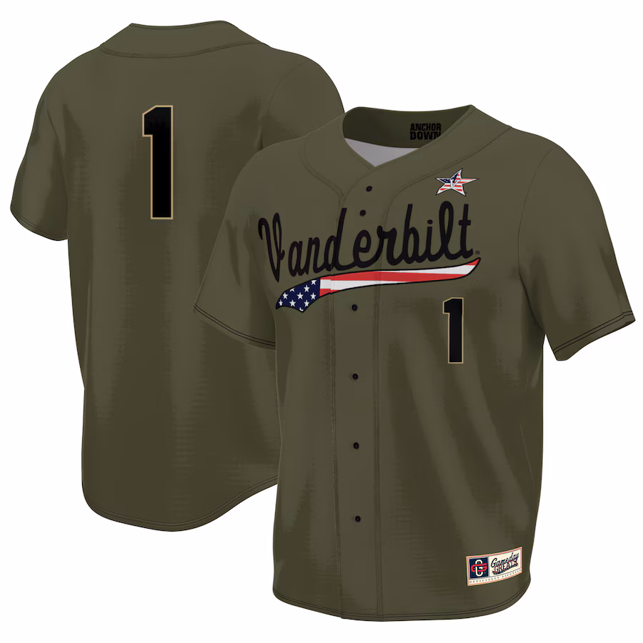 Vanderbilt Commodores GameDay Greats Youth Military Appreciation Lightweight Baseball Jersey - Olive - ujerseystore