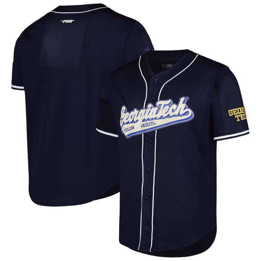 Men's Pro Standard Navy Georgia Tech Yellow Jackets Mesh Full-Button Replica Baseball Jersey - ujerseystore