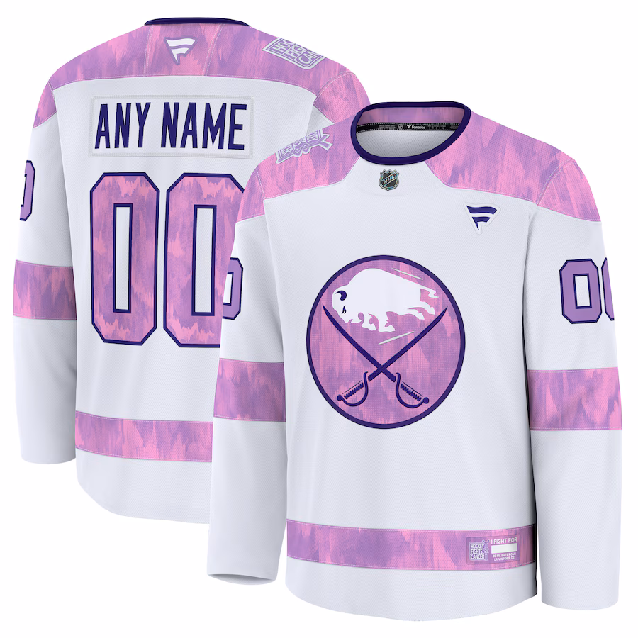 Men's Buffalo Sabres Fanatics White 2024 Hockey Fights Cancer Custom Practice Jersey - ujerseystore