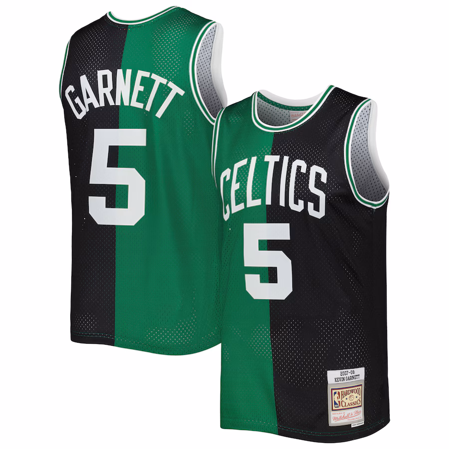 Men's Boston Celtics Kevin Garnett Mitchell & Ness Black/Kelly Green Hardwood Classics 2007/08 Split Swingman Jersey - ujerseystore