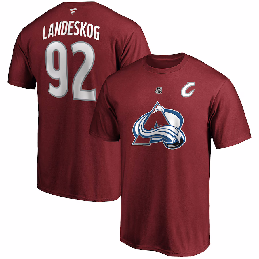 Men's Colorado Avalanche Gabriel Landeskog Fanatics Burgundy Authentic Stack Name & Number T-Shirt - ujerseystore