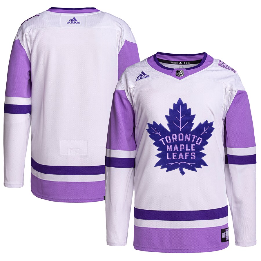 Men's Toronto Maple Leafs adidas White/Purple Hockey Fights Cancer Primegreen Authentic Blank Practice Jersey - ujerseystore